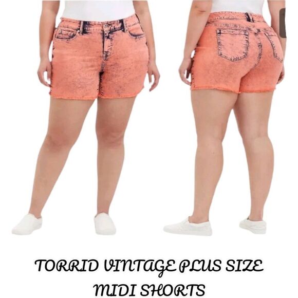 torrid Pants - New Torrid Plus Size Coral Acid Wash Mid- Rise Vintage Shorts.